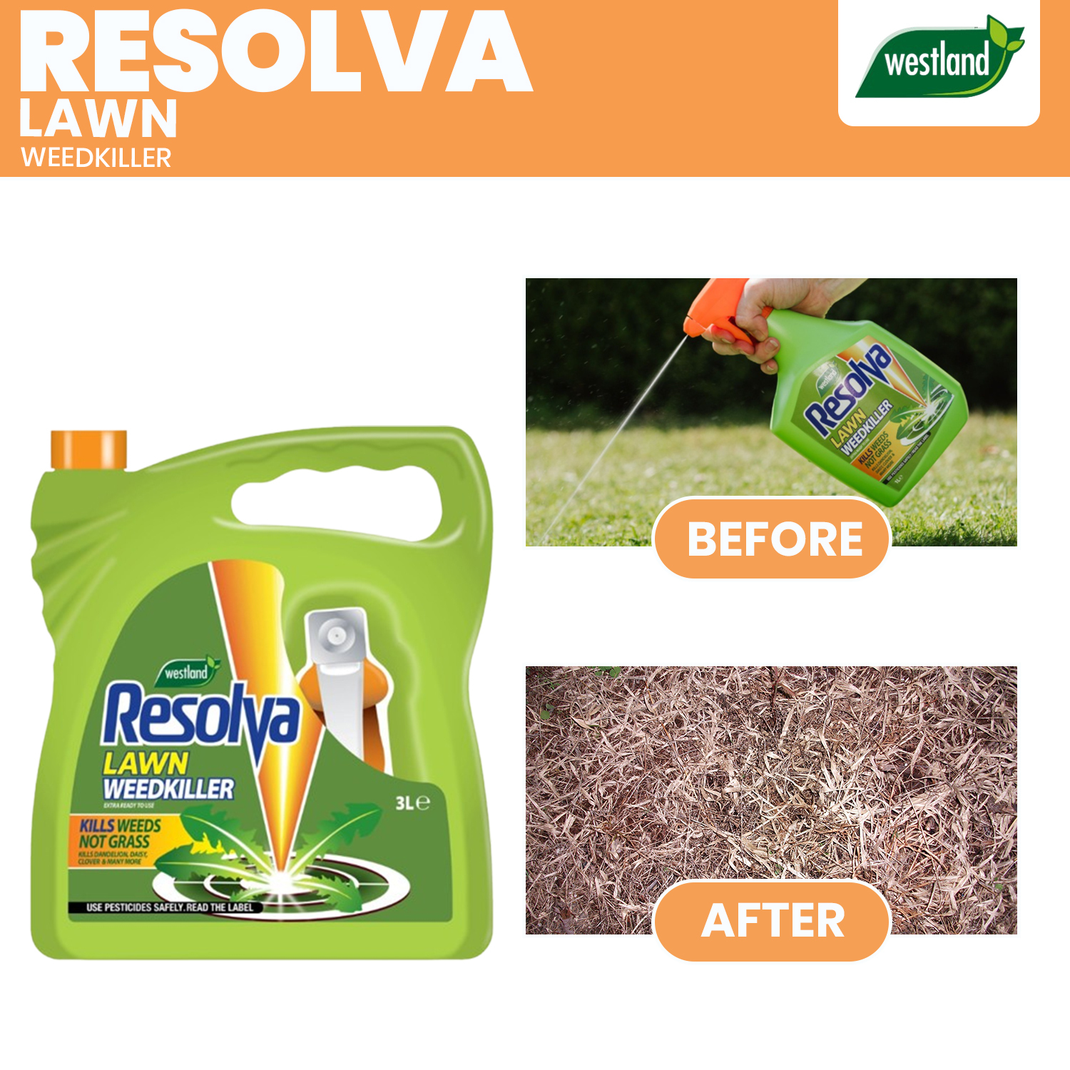 Westland Resolva Lawn Weedkiller Extra Ready To Use - Yellow / 3.6Kg