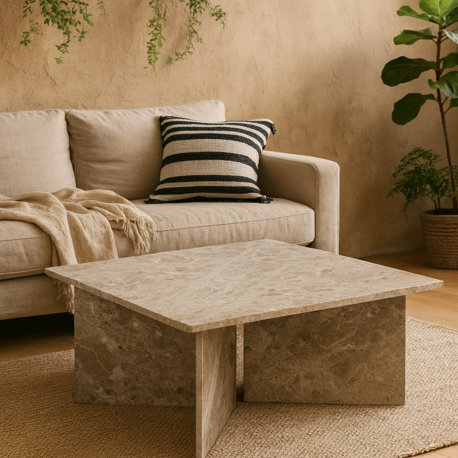Singapore Latte Turkish Marble Square Coffee Table - Brown