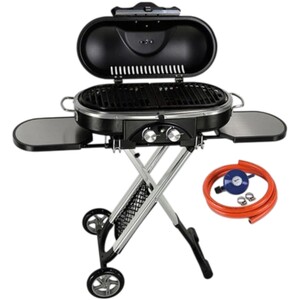 Modern Outdoor Living Portable 2-Burner Gas BBQ - Suitcase Tabletop/Freestanding Cast Iron Grill