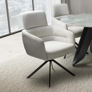 Alden Luxe Pair of White Corduroy Swivel Dining Chairs with Headrest