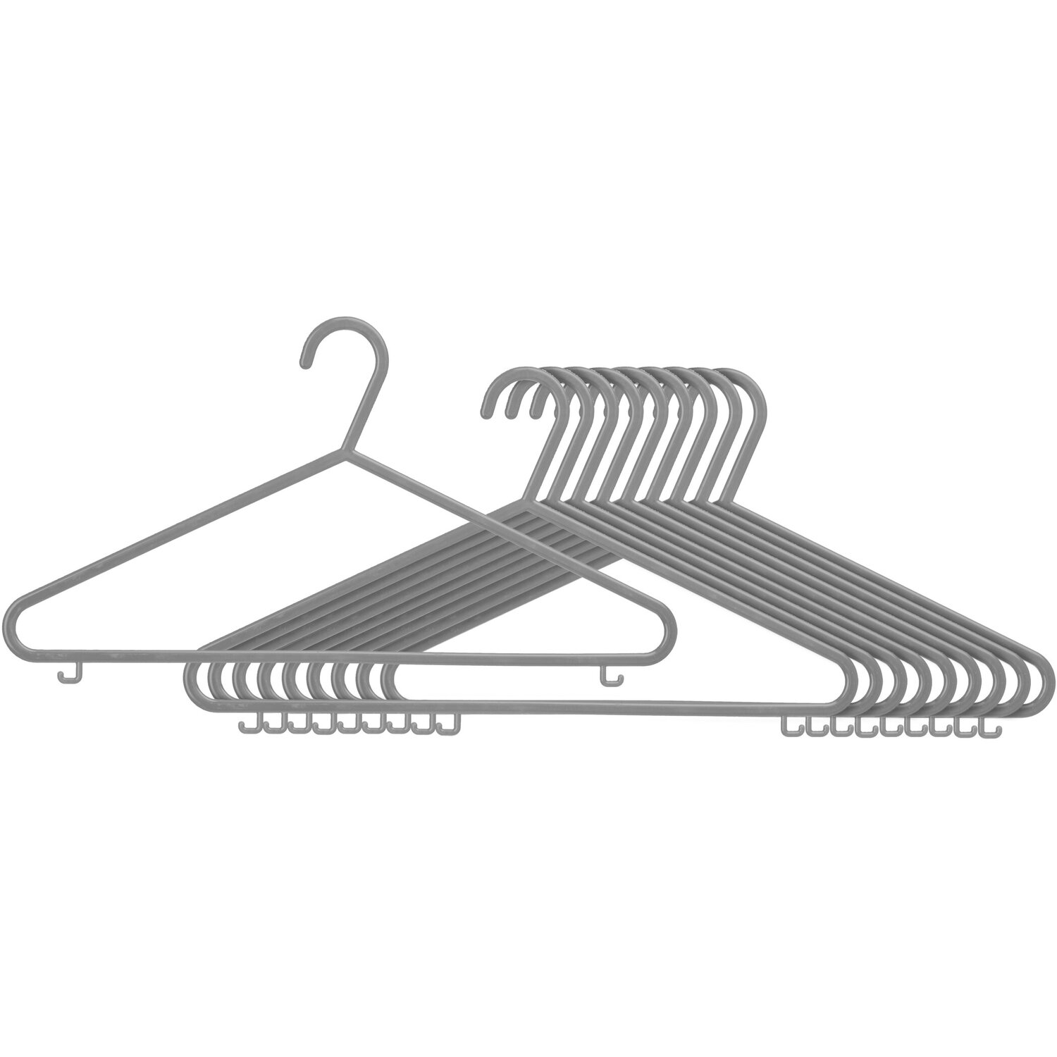 Orsina Set Of Ten Grey Plastic Hangers, Sturdy Apparel Organisers, Durable Dress Holders, Practical Garment Hangers