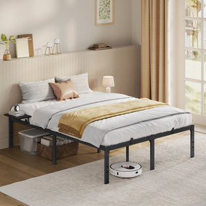 VASAGLE Double Bed Frame, Metal Bed Frame, with Bedside Shelves