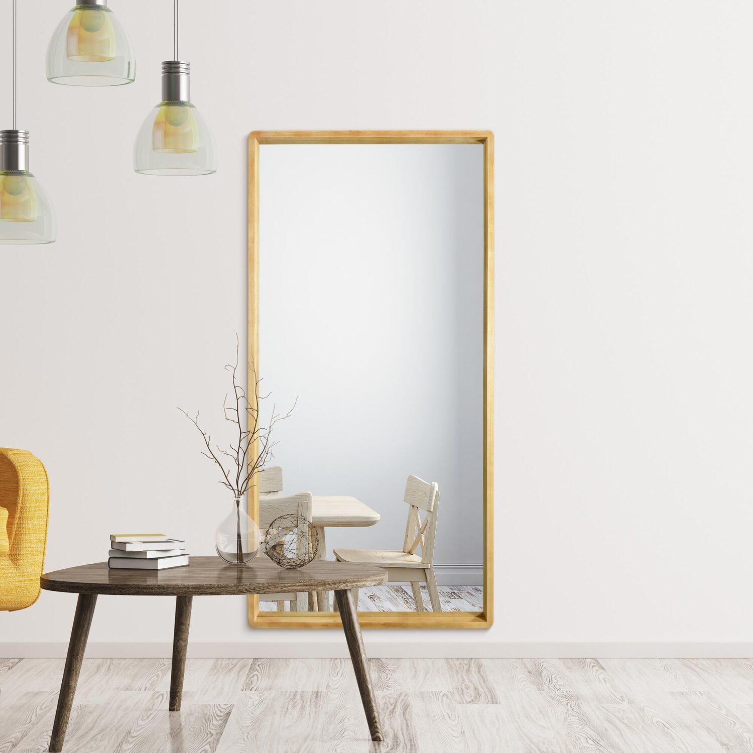 Solid Oak Rounded Corner Leaner Wall Mirror - Brown