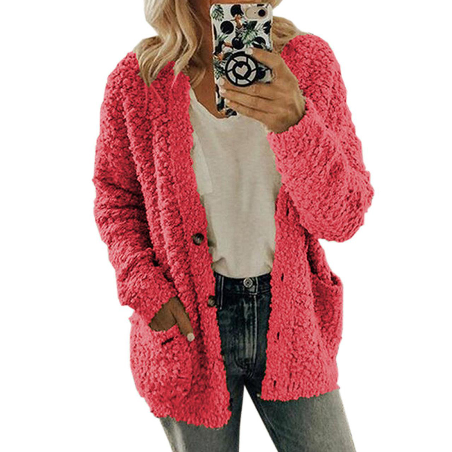 Teddy Soft Fleeced Cardigan - Pink / 3XL