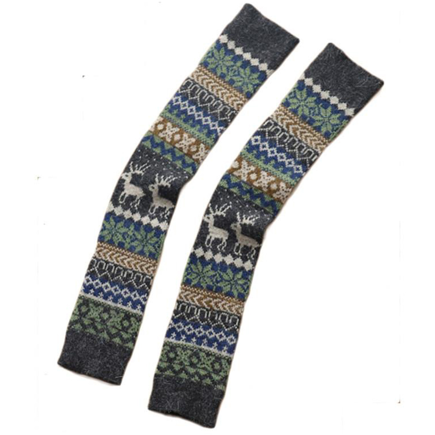 Christmas Wool Knee High Socks Leg Warmers  - Grey