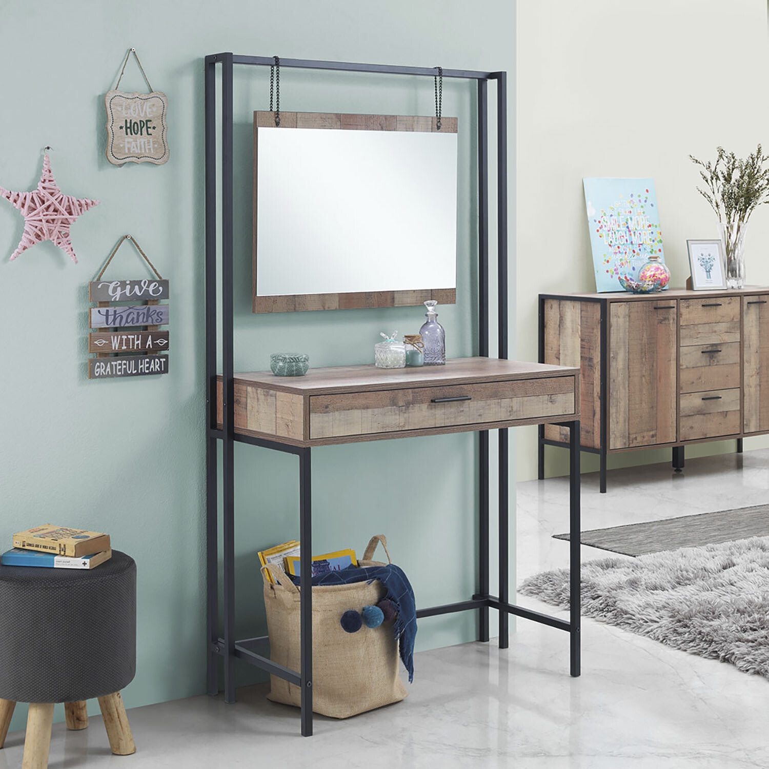 Timber Art Design Uk Stretton Dressing Table With Mirror - Rustic Oak