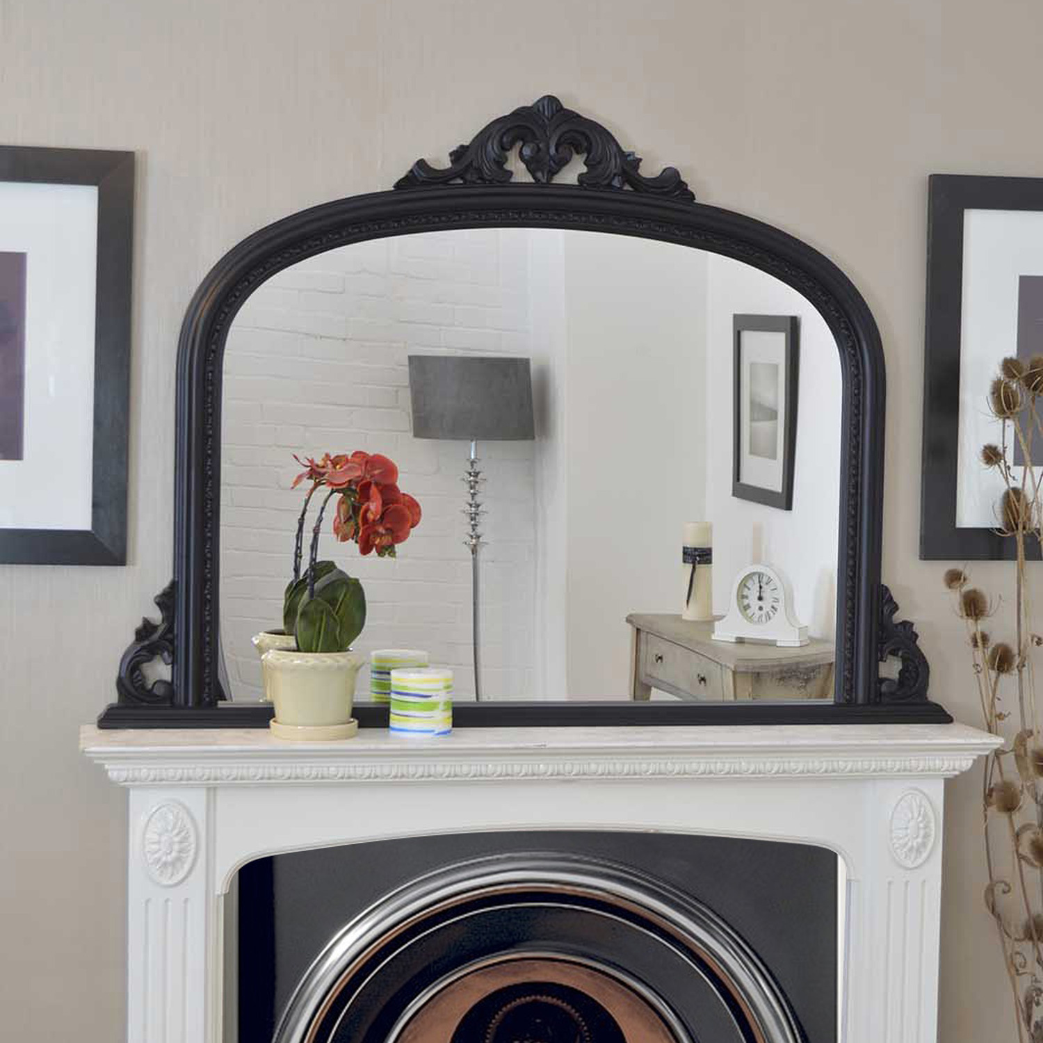 Image of Bowler Black Decorative Large Overmantle Mirror&hellip;