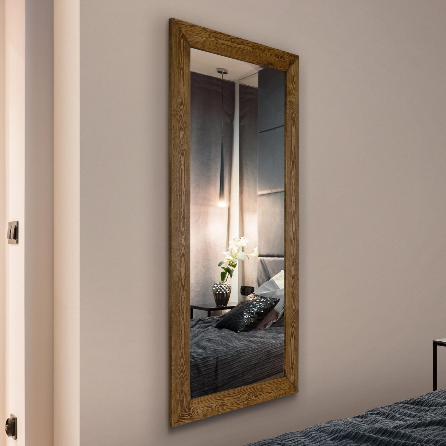 MirrorOutlet Farmhouse Dark Natural Wood Full Length Mirror - Brown
