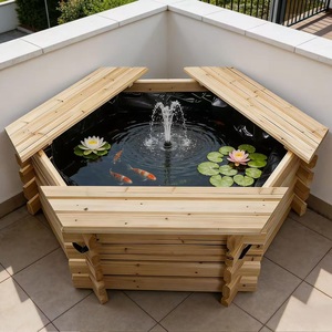 Wooden Garden Pond Pool 50 Gallon with Liner Outdoor Fish Water Feature Patio