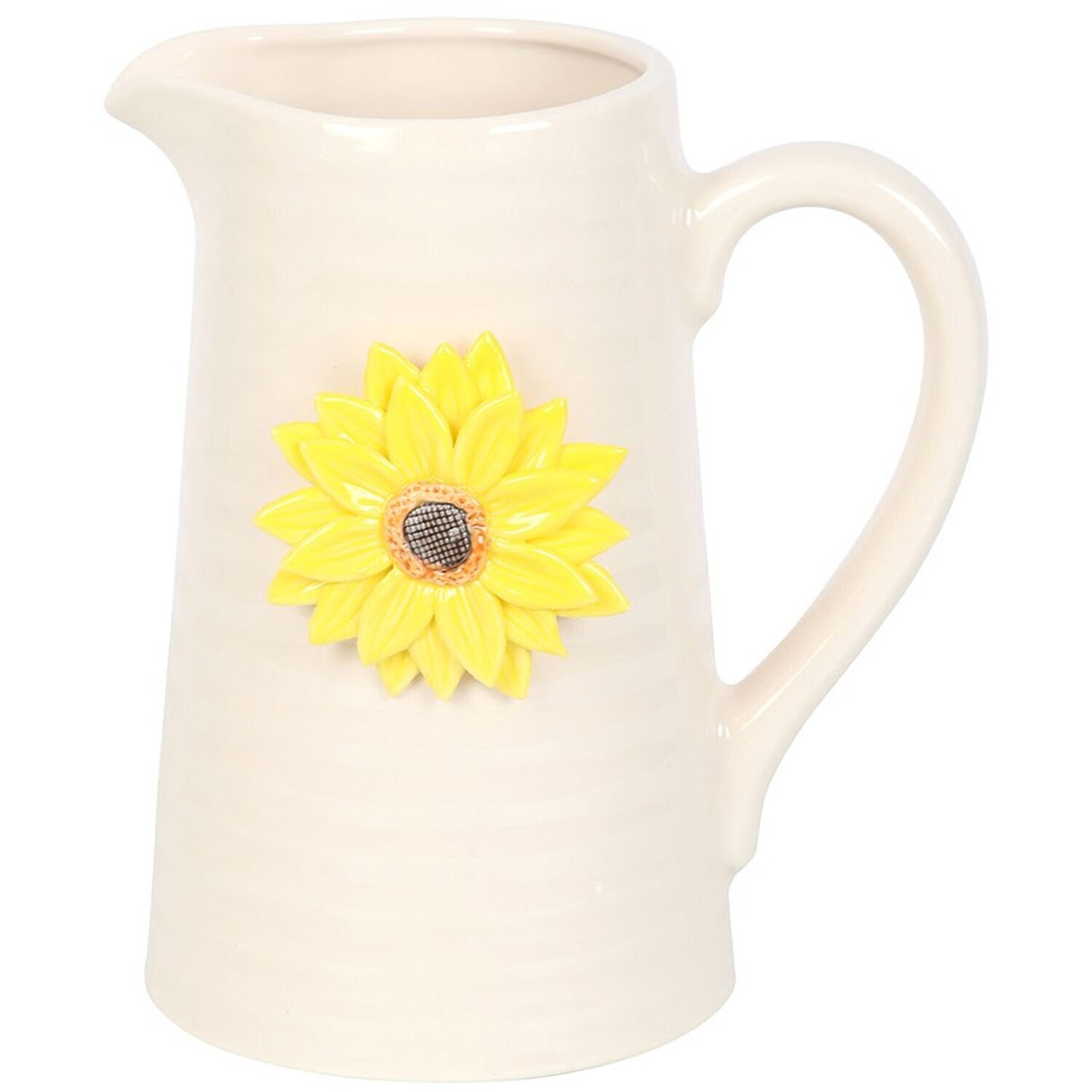 Ceramic Flower Jug Vase with 3D Sunflower - White/Yellow