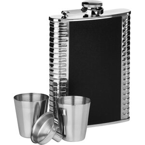 Auden Ribbed Stainless Steel Hip Flask Set