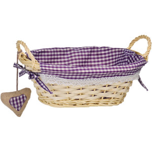 Orla Willow Bread Basket with Purple Gingham Lining
