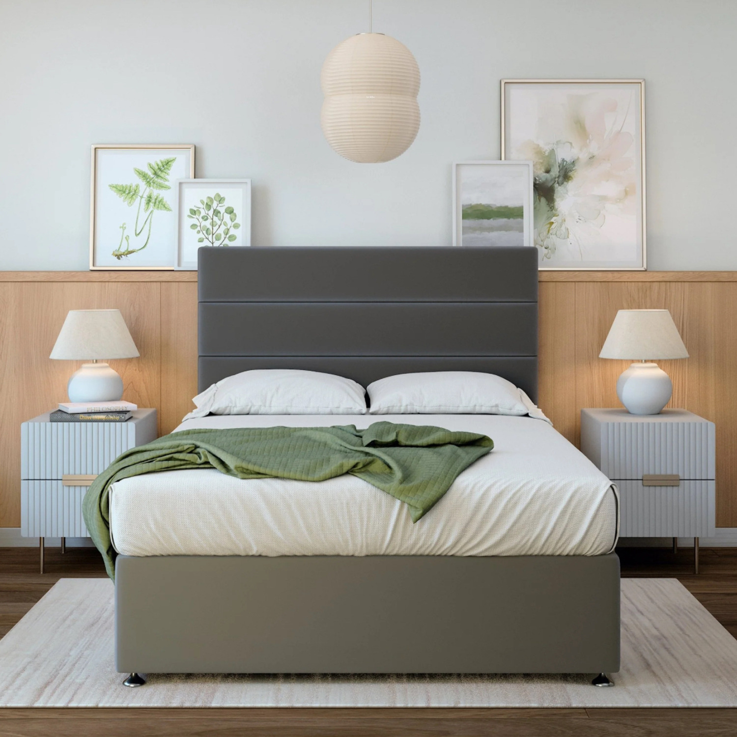 Plush Velvet Divan Base With Storage And Lined Headboard - Colour Options - Graphite Superking 60kg