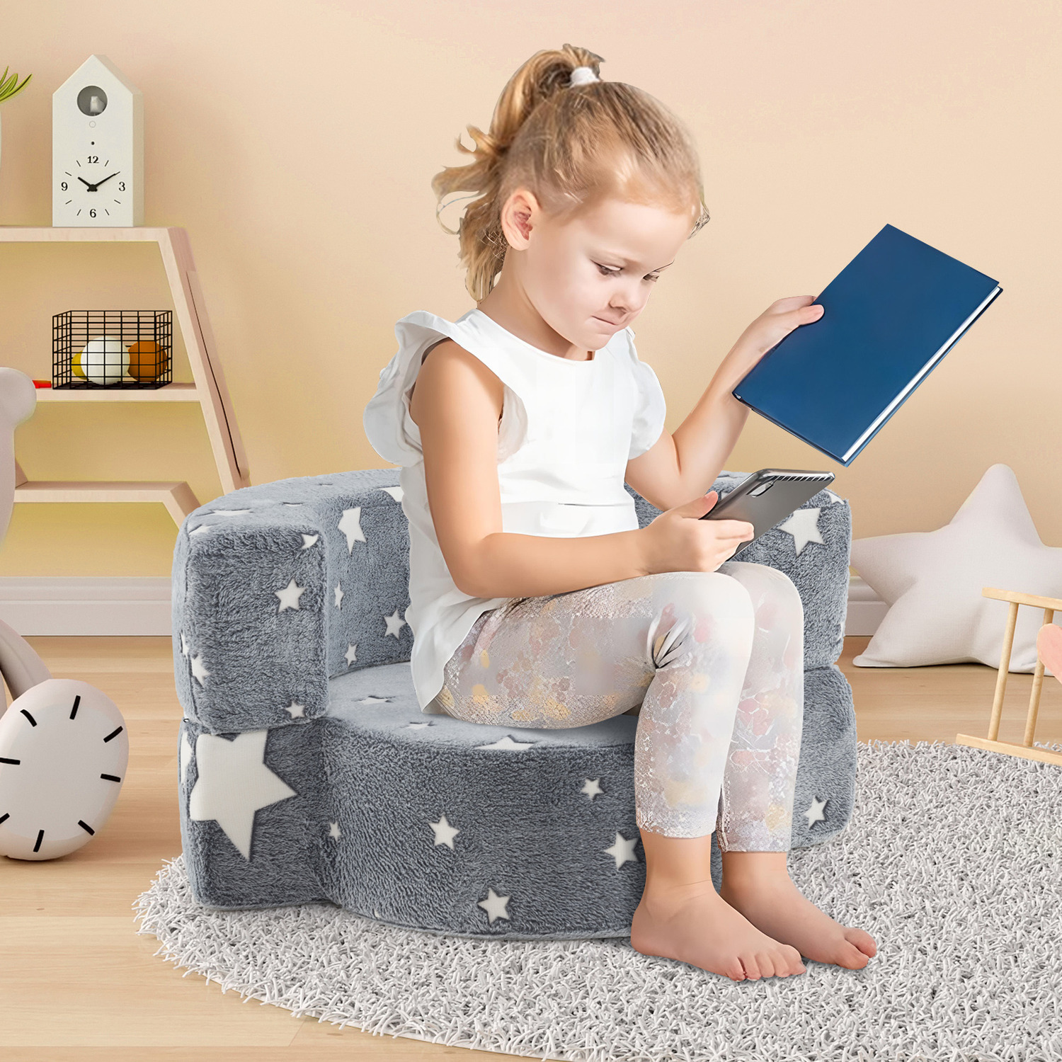 2 In 1 Kids Plush Couch - Grey