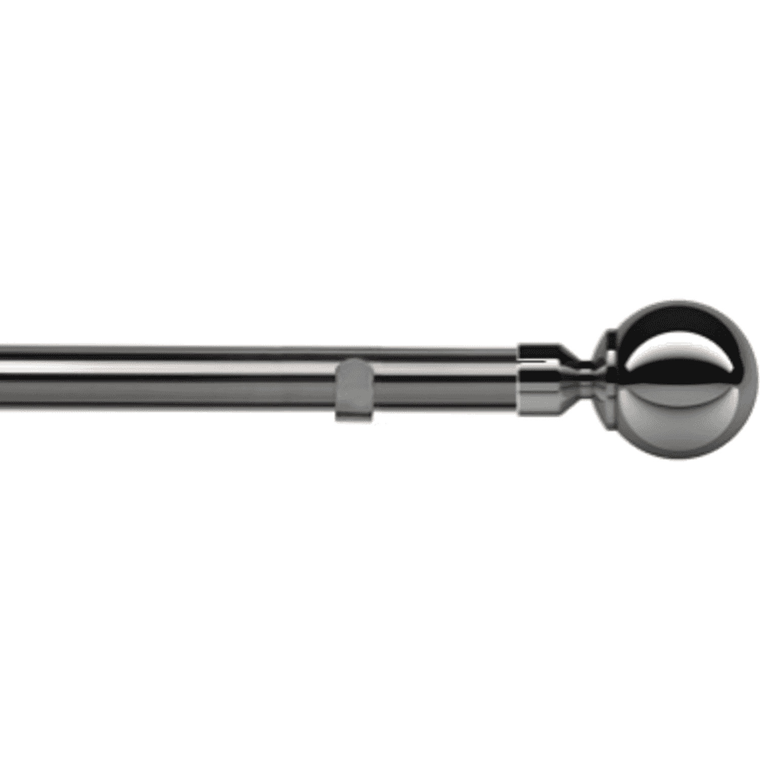 28mm Fixed Length Metal Eyelet Curtain Pole Set - Met Ball Finial - Polished Graphite / 160cm