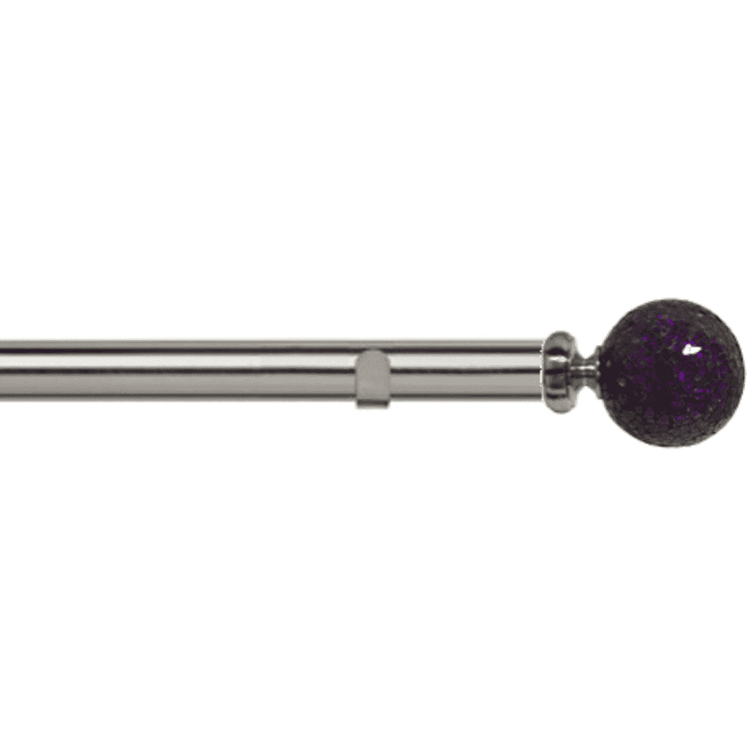 28mm Fixed Length Metal Eyelet Curtain Pole Set - Purple Mosaic Finial - Satin Silver / 60cm