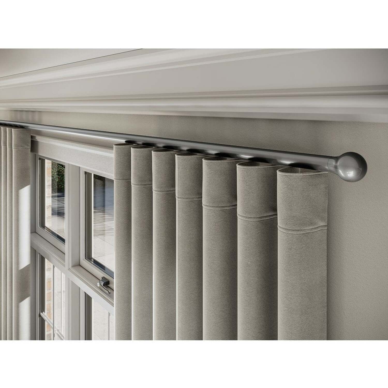 28mm Styleline Gliding Curtain Pole Set with Ball End - Silver - Silver / 320cm