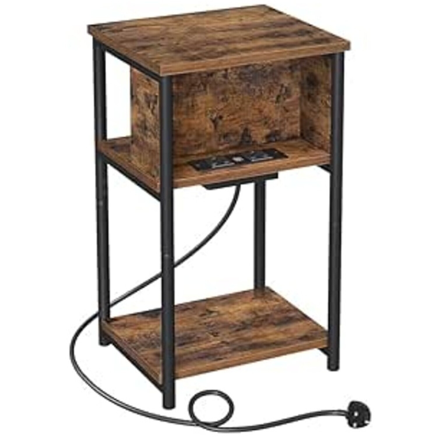 Alivio Bedside Slim Table With 2 Charging Station - Brown