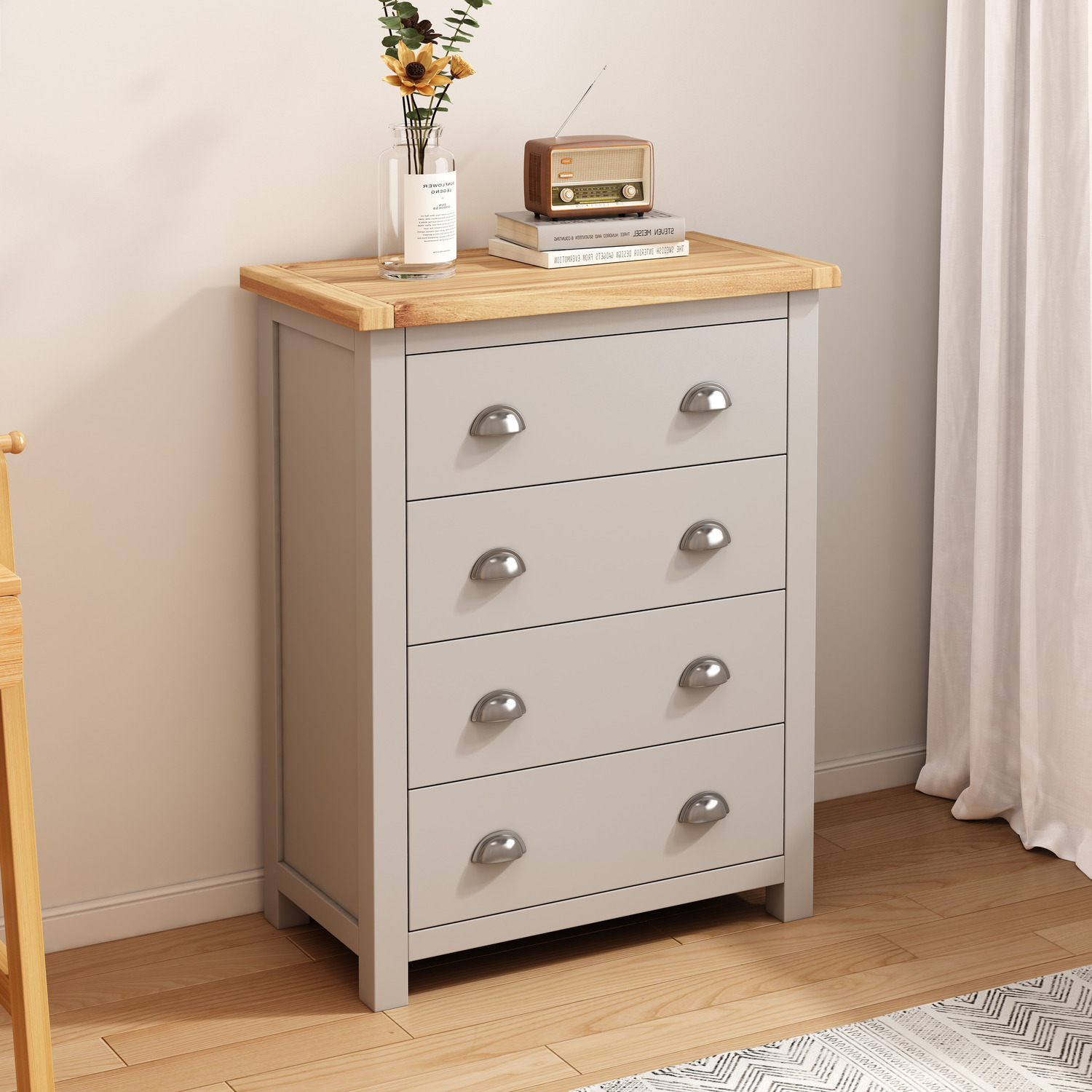 Argenta 4 Drawer Petite Chest - Grey / Chrome