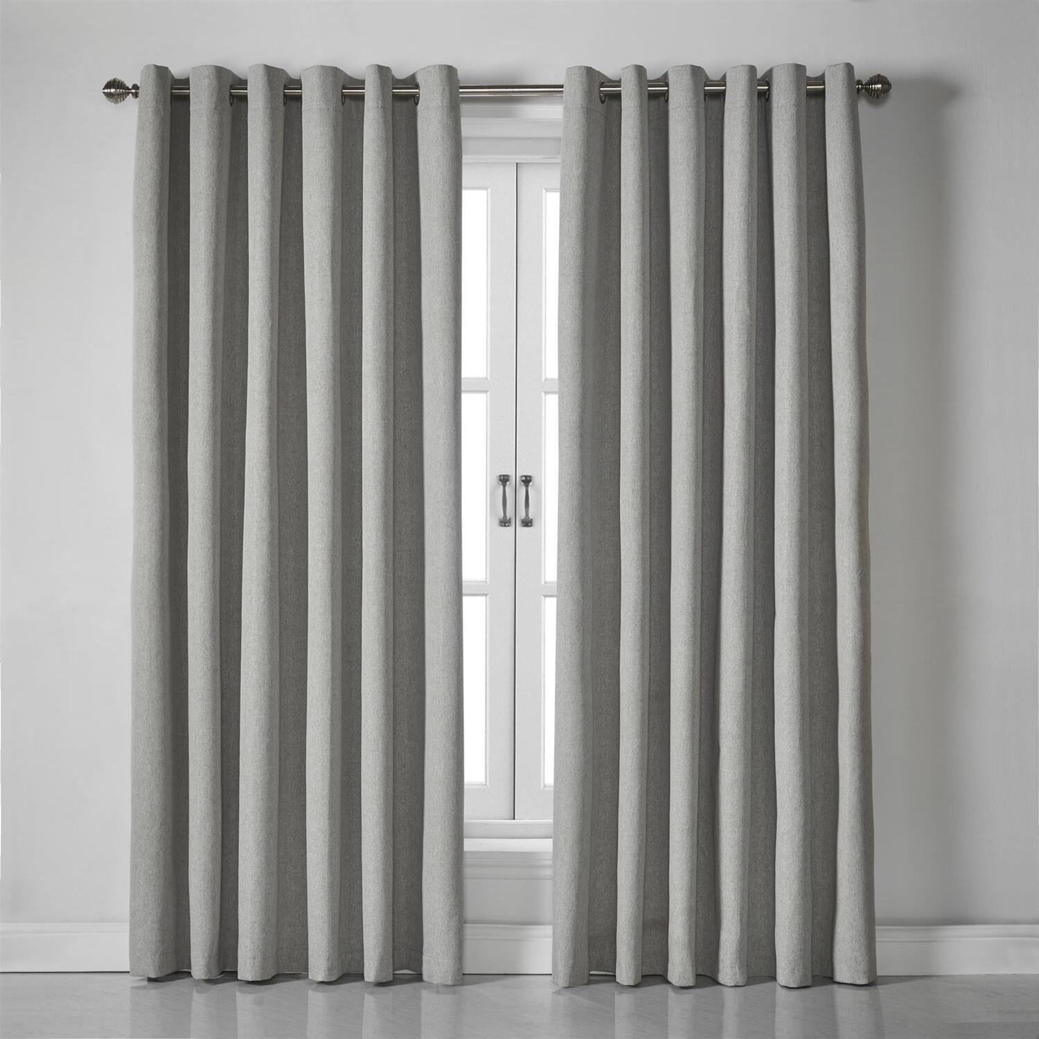 Linen Look Eyelet Ring Top Blackout Curtains - Slate / 161cm / 137cm