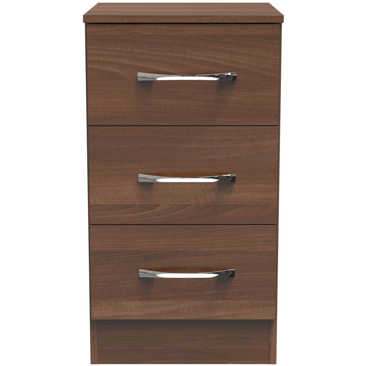 Elmley Ready Assembled 3 Drawer Bedside Cabinet - Noche Walnut