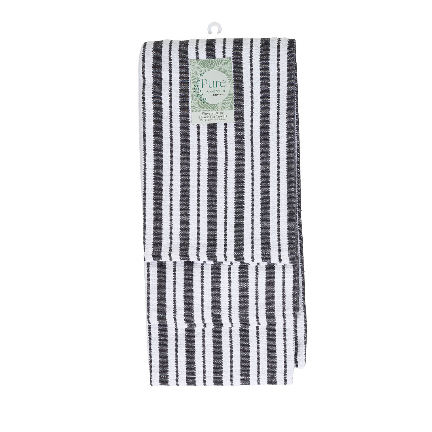 Pure Collection Pack Of 3 Woven Stripe Tea Towels - Dark Grey