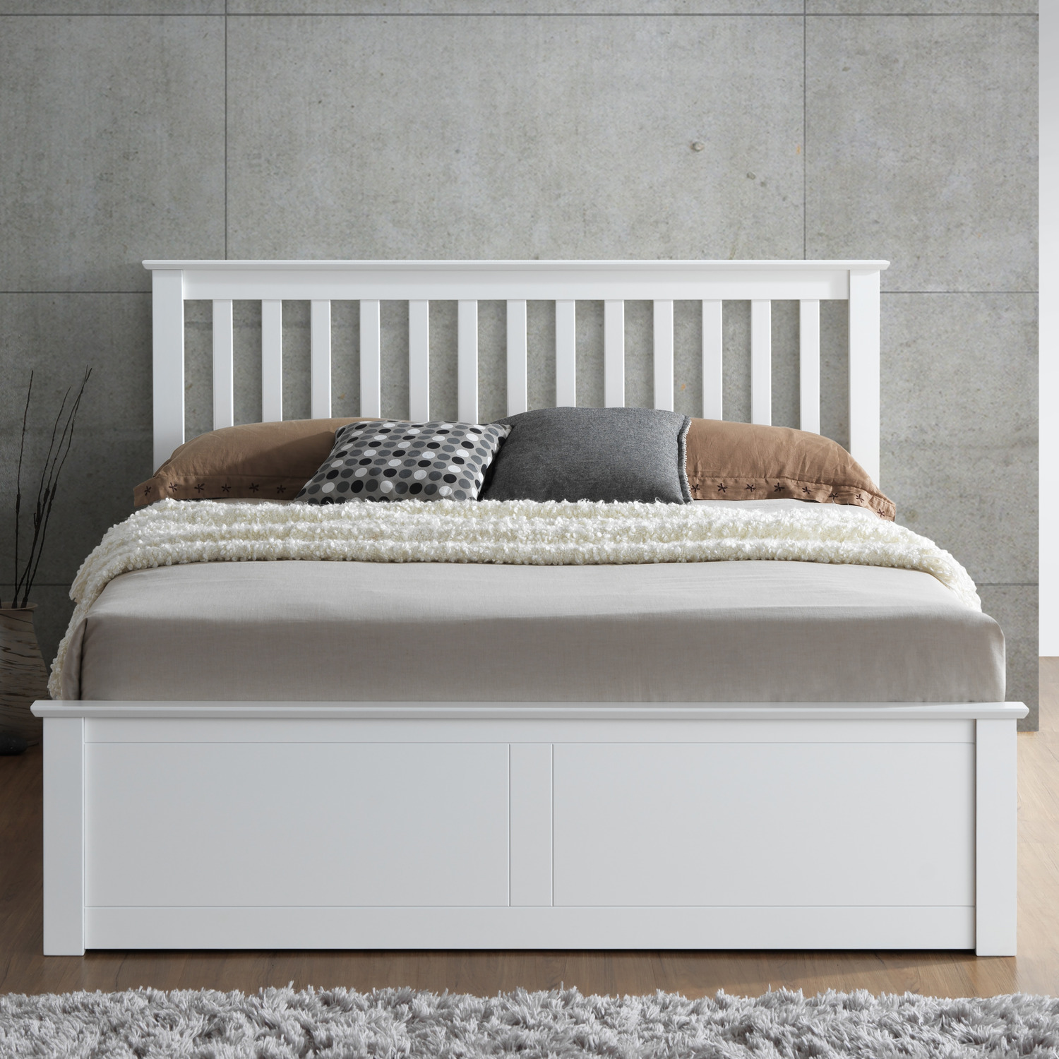Malmo White Wooden Ottoman Storage Bed - White Double
