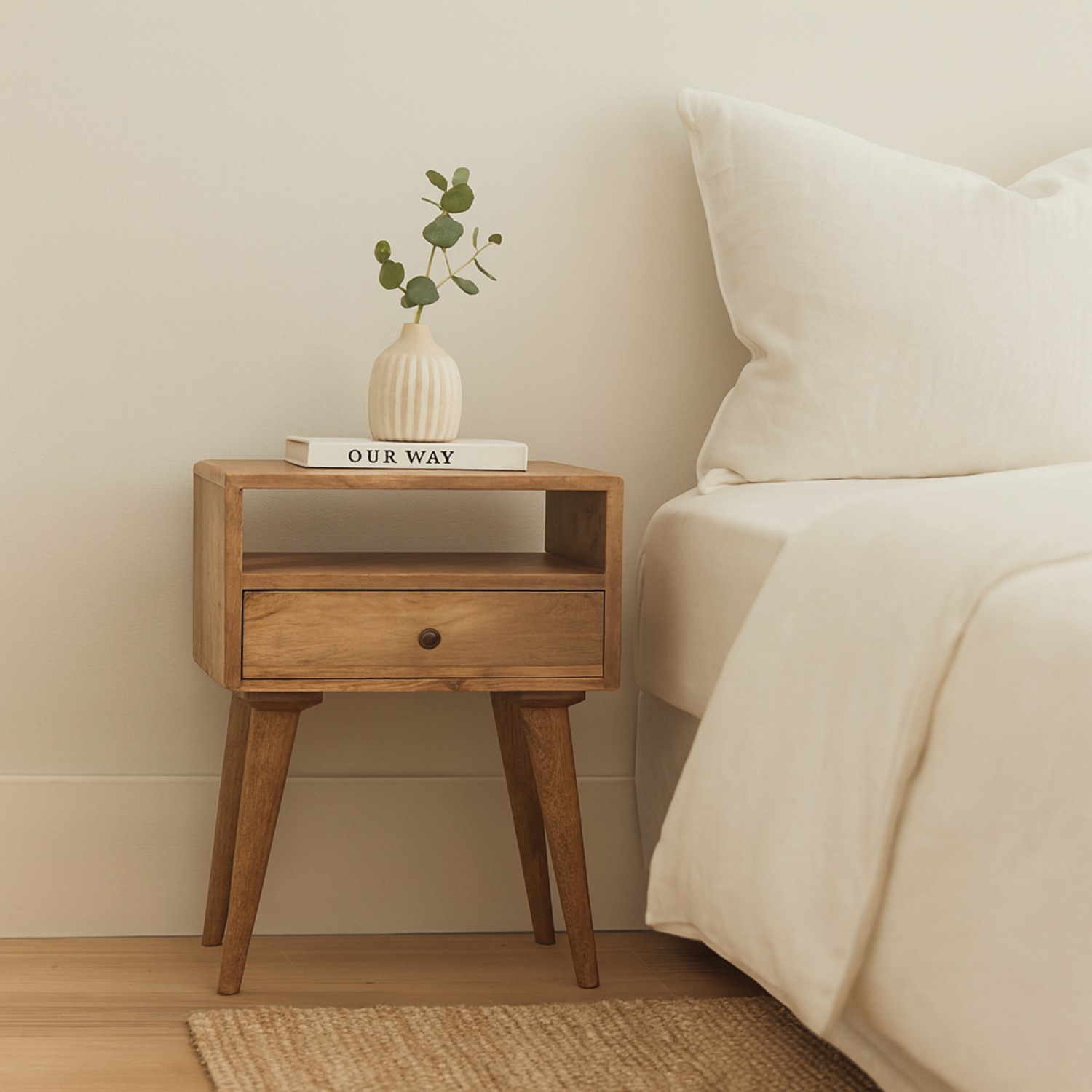 Artisan Furniture Solid Wood Modern Bedside With Open Slot - Brown