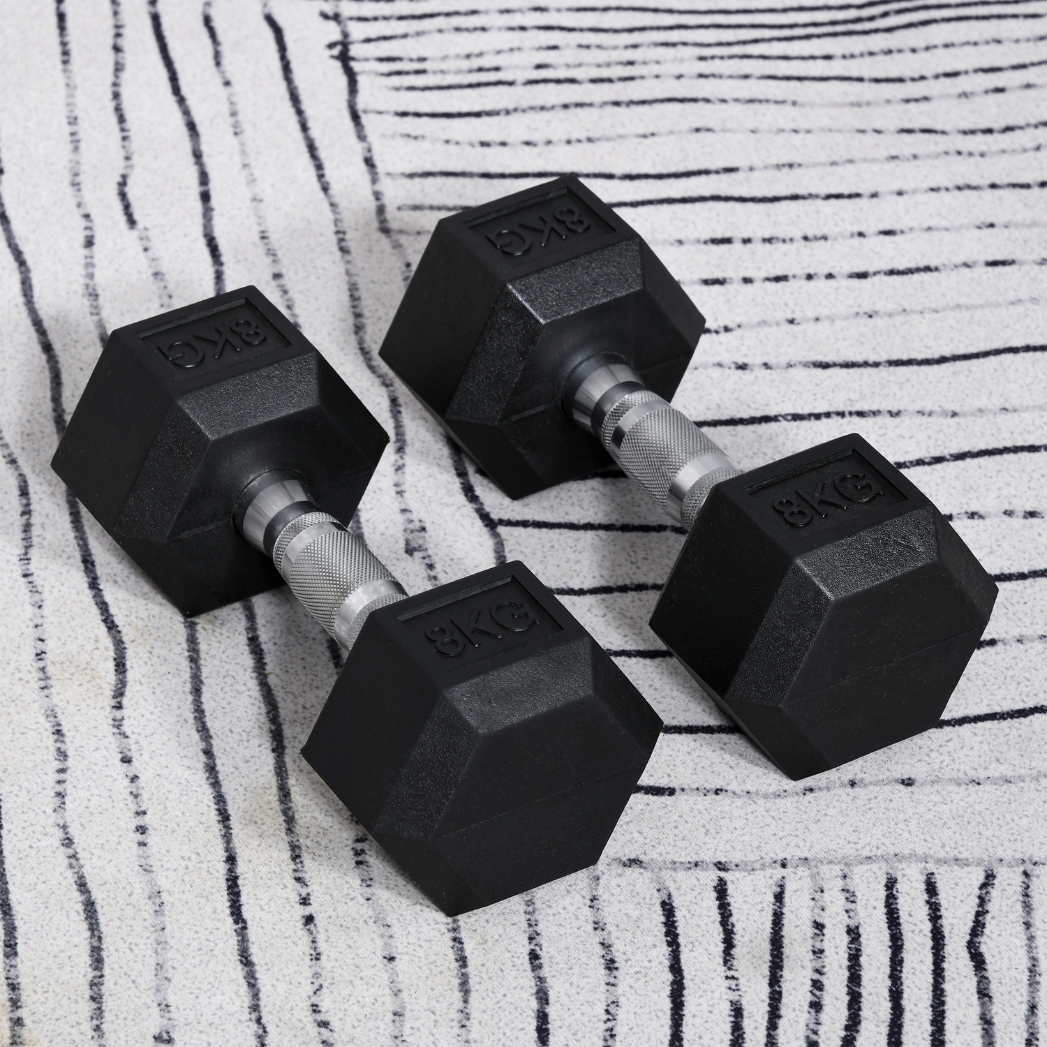 Homcom Hex Dumbbell Rubber Weights Sets - Black-2X8kg / 16.2Kg