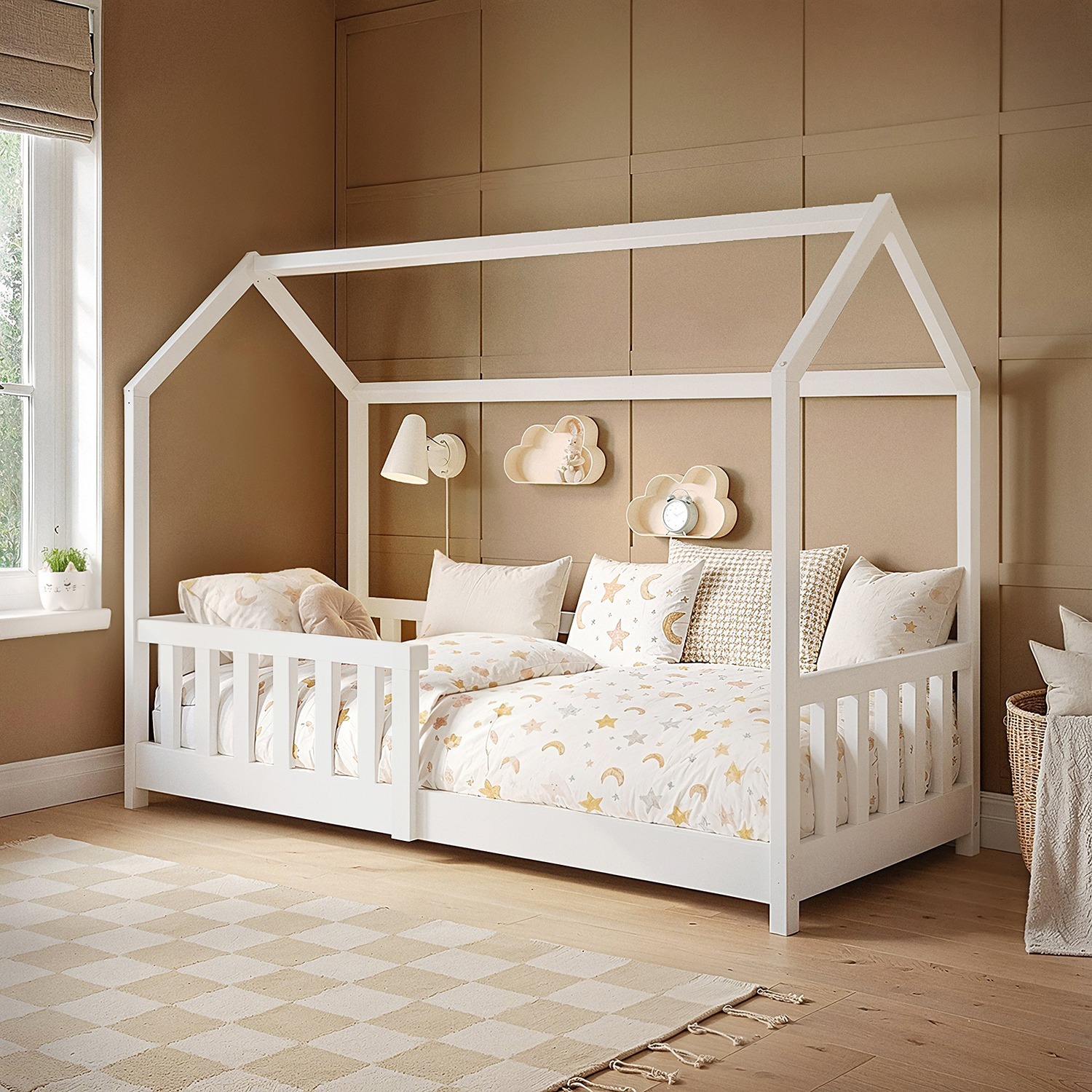 Explorer Shorty Play House Floor Bed with Rails Wooden White - White