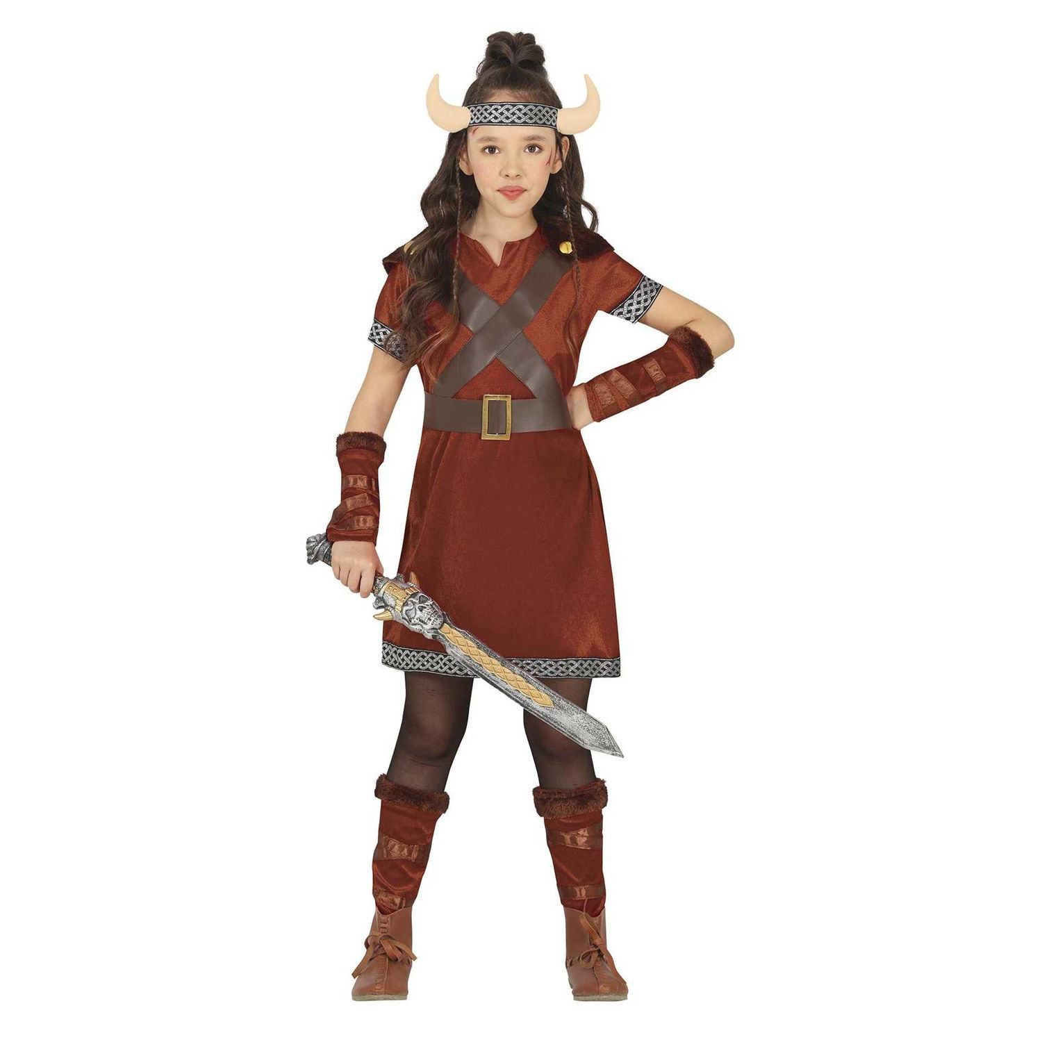 Fiestas Guirca Girls Nordic Warrior Costume Set - Brown / Brown / 5+ / 5-6 Years