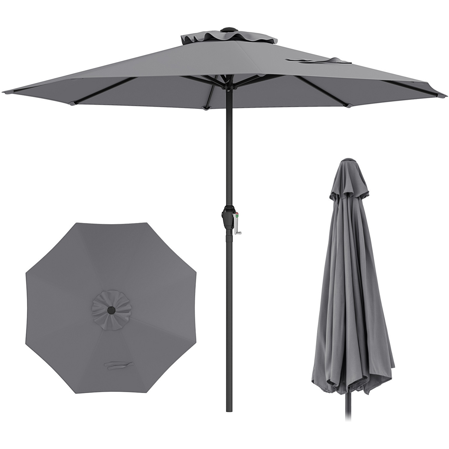 Costway 250 Cm Outdoor Market Umbrella - Grey