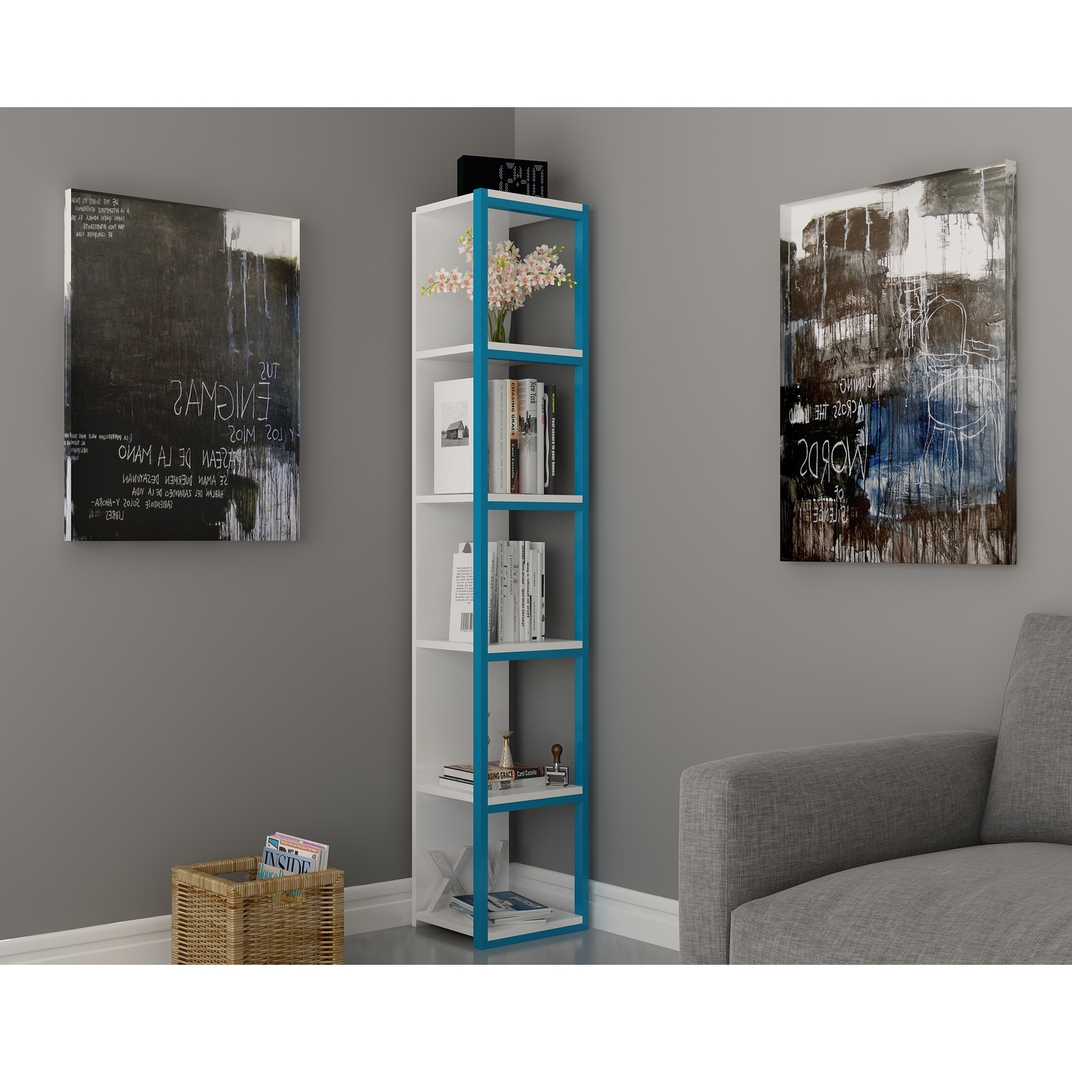 Decorotika Texas 5-Tier Corner Bookshelf - Blue And White