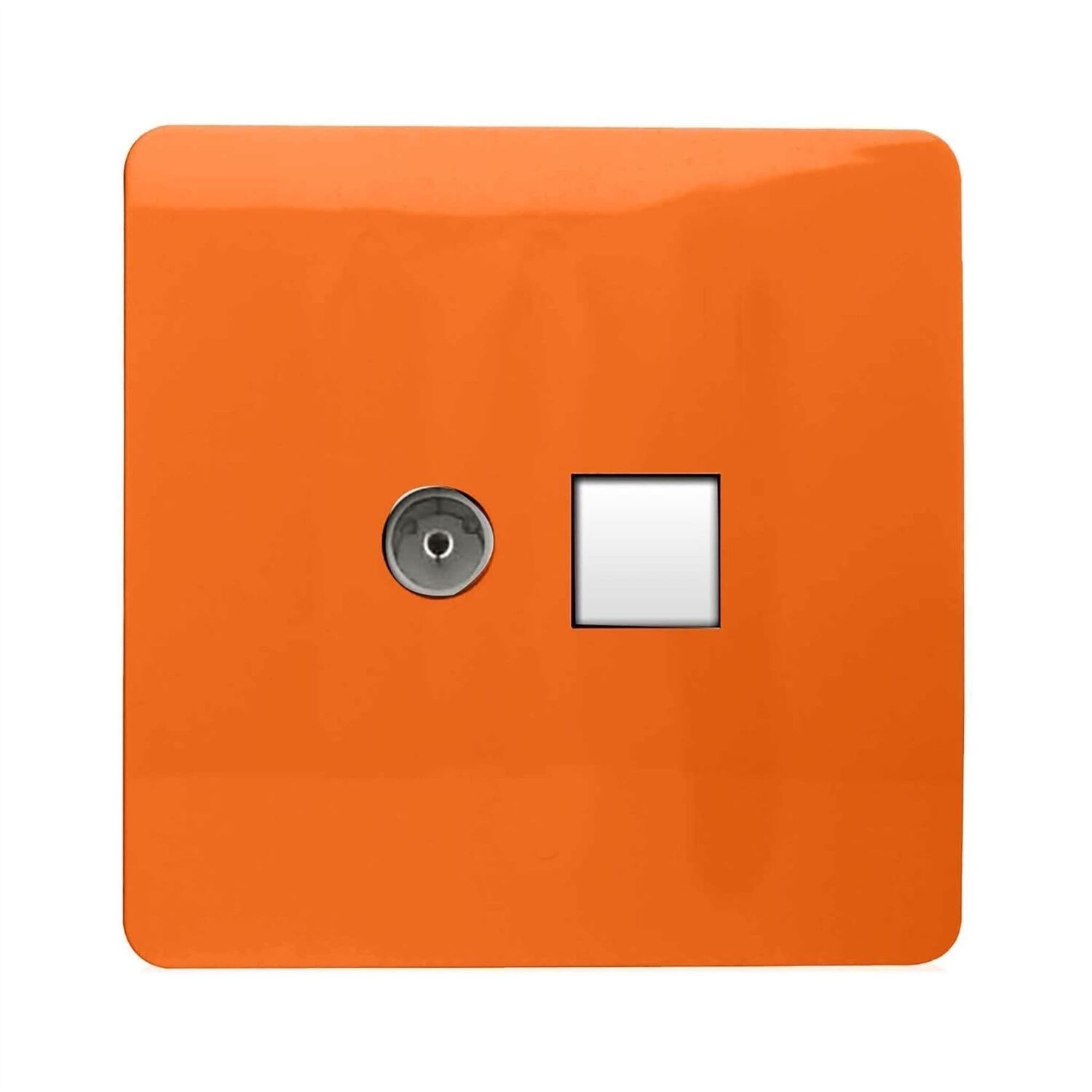 Trendi Switch 2 Gang Tv Co-Axial & Rj45 Cat 6 Ethernet Sockets - Sunset Orange