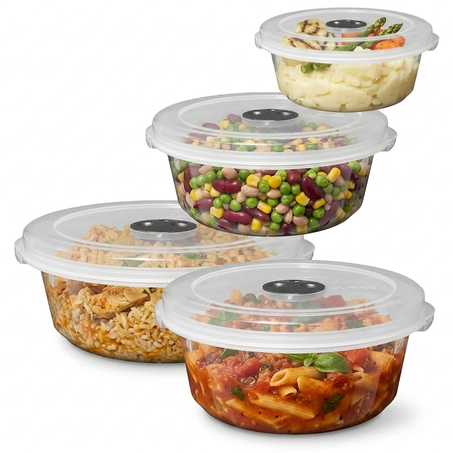 Storm Trading Group Set Of 4 Plastic Microwave Food Containers With Steam Control Valves & Lids - Clear