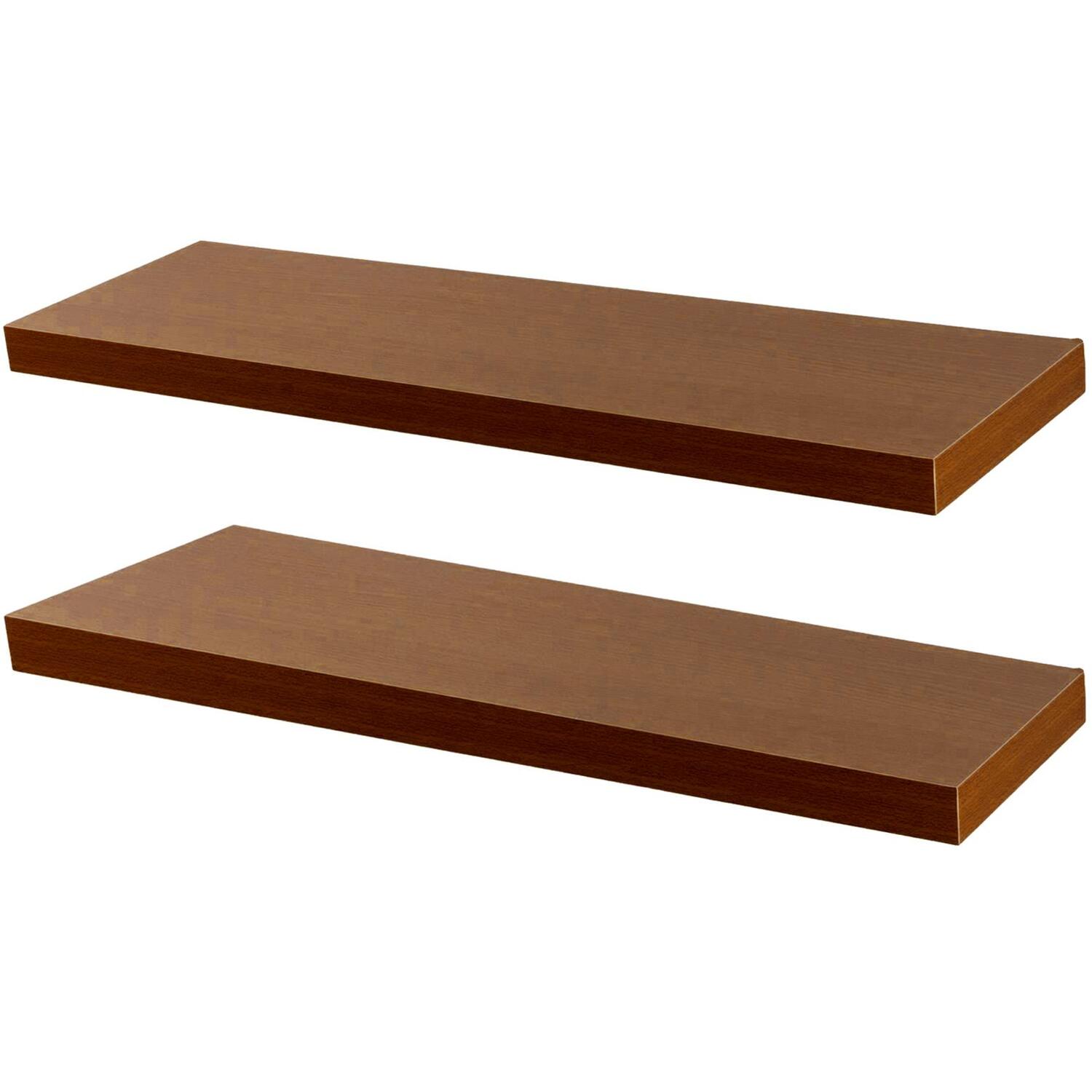 Harbour Housewares Unisex Walnut 2X 100Cm Floating Wall Shelves - Wall Mountable For Storage & Display In | Size: 2X 100 Cm - Image 3