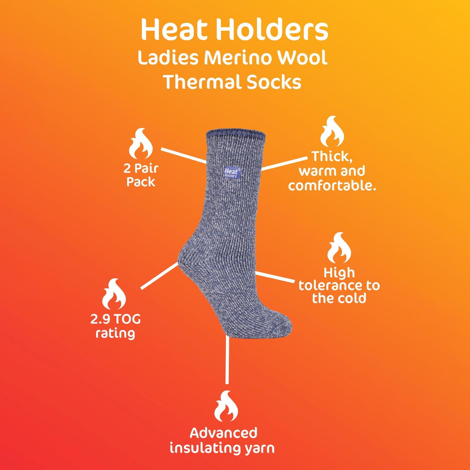 Ladies 2 Pack Merino Wool Thermal Socks - Black