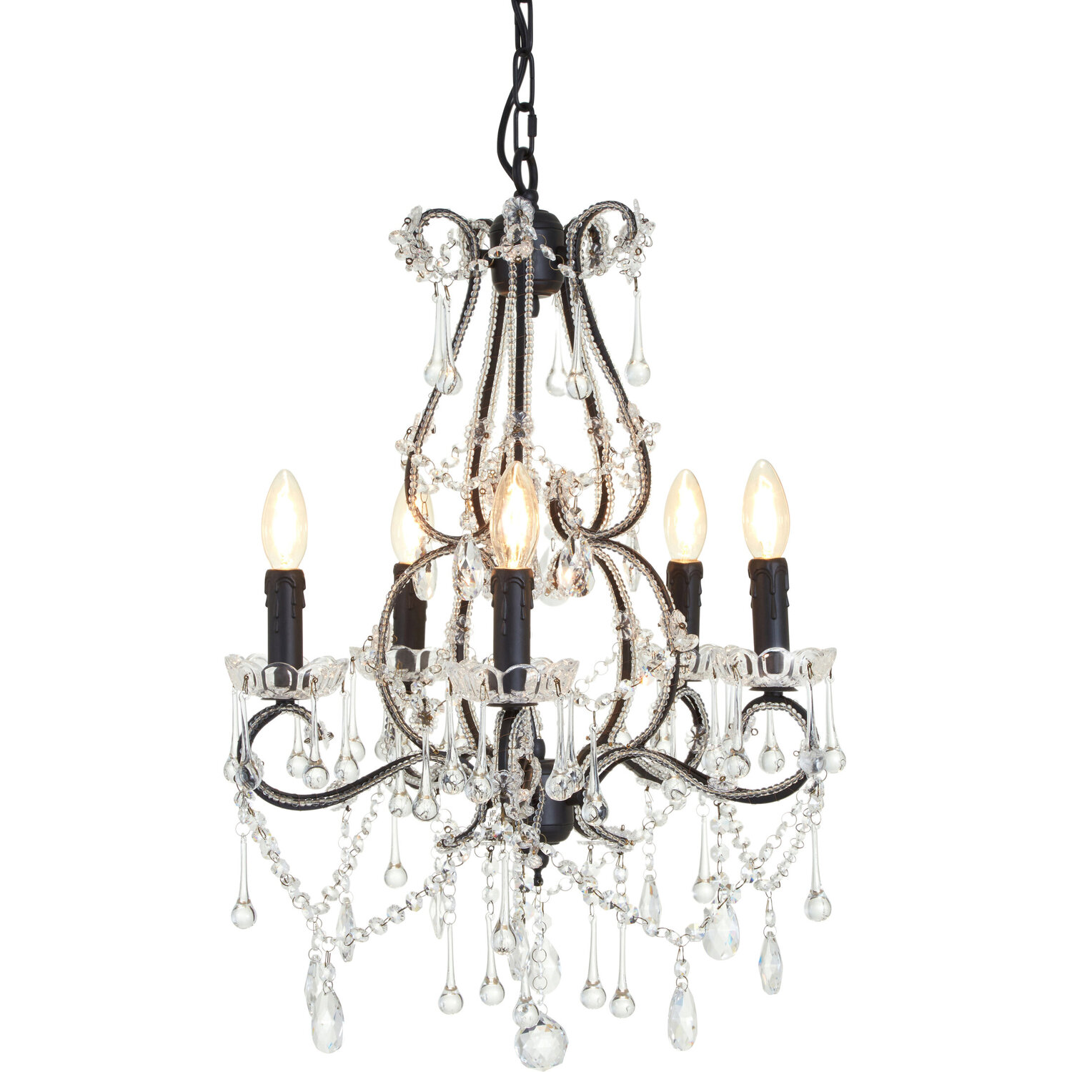Orsina Kensington Townhouse 5 Bulb Crystal Glass Chandelier - Black