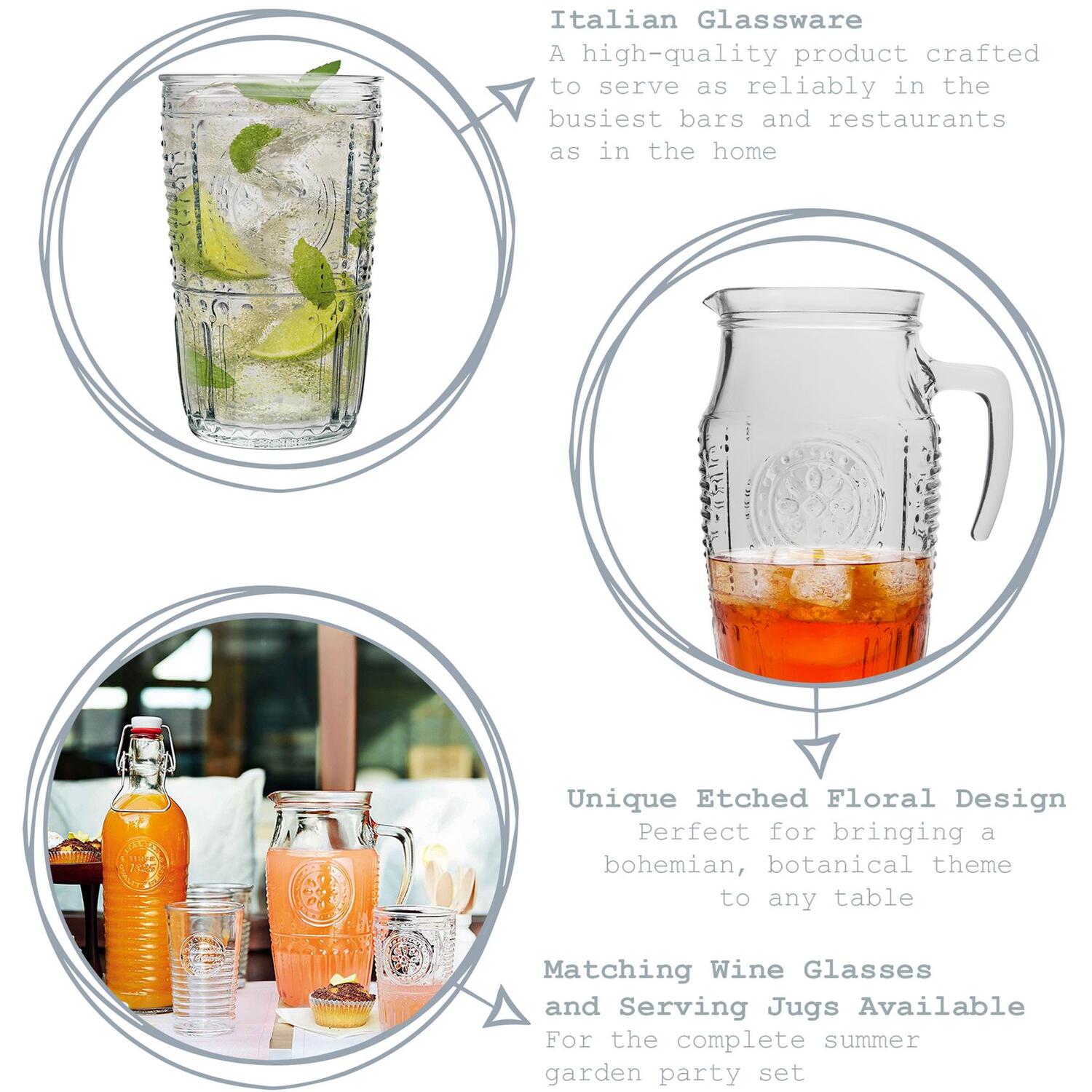 Bormioli Rocco 7 Piece Romantic Glass Water Jug & Glasses Set in Clear