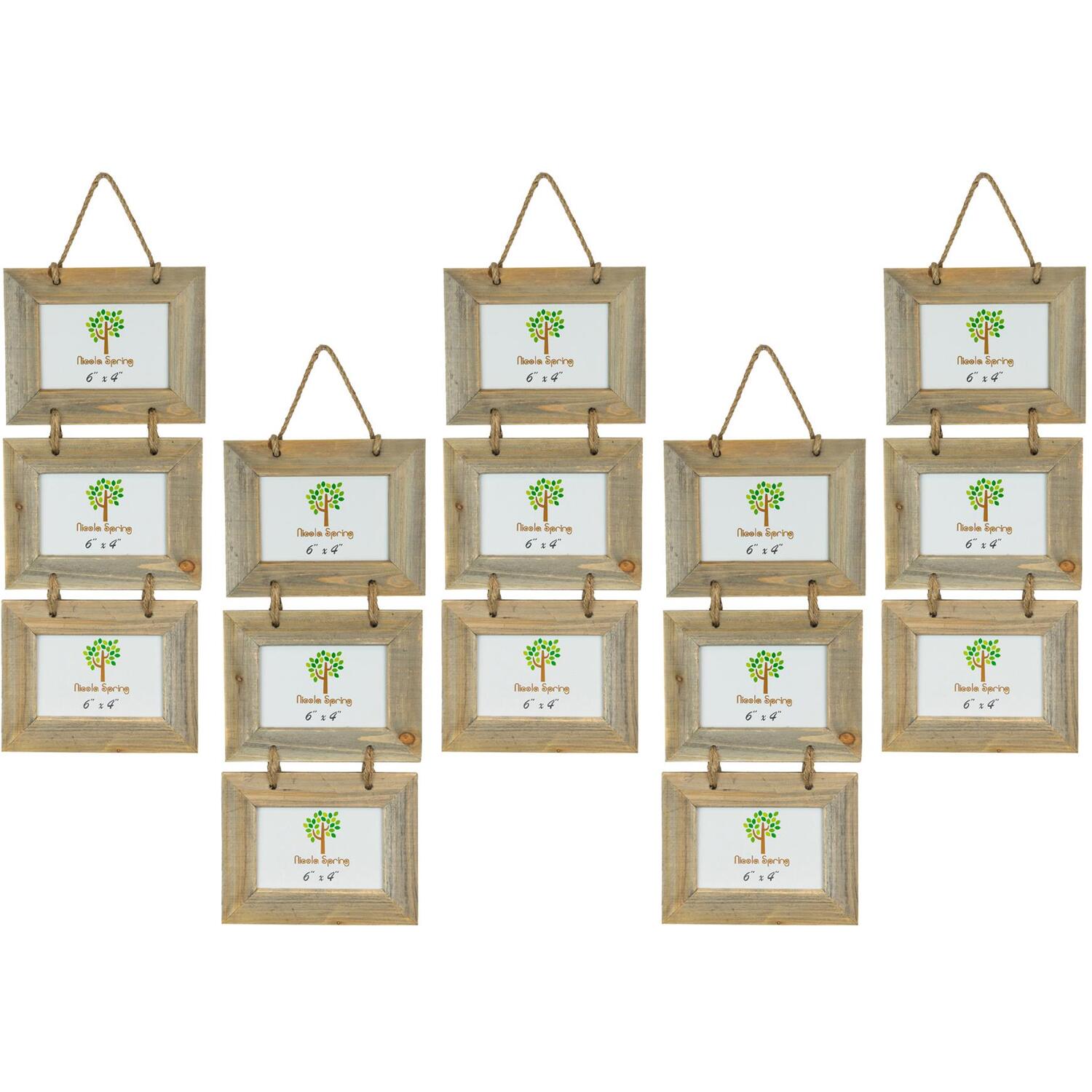 Rustic Wooden Hanging 3 Photo Frames - 6 x 4" - Natural - Pack of 5 - Brown