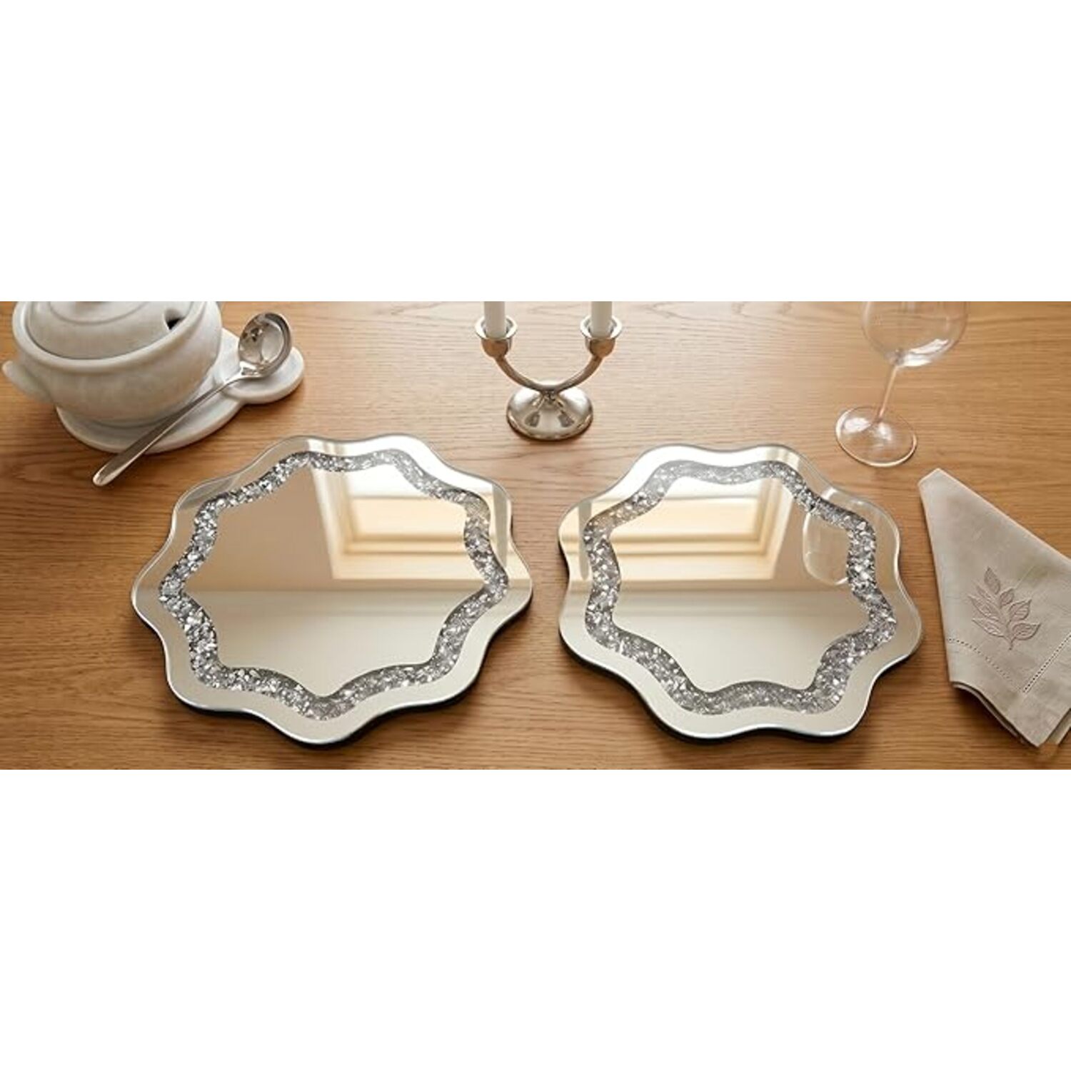 Image of Silver Glass Wavy Shape 4x Coaster&hellip;
