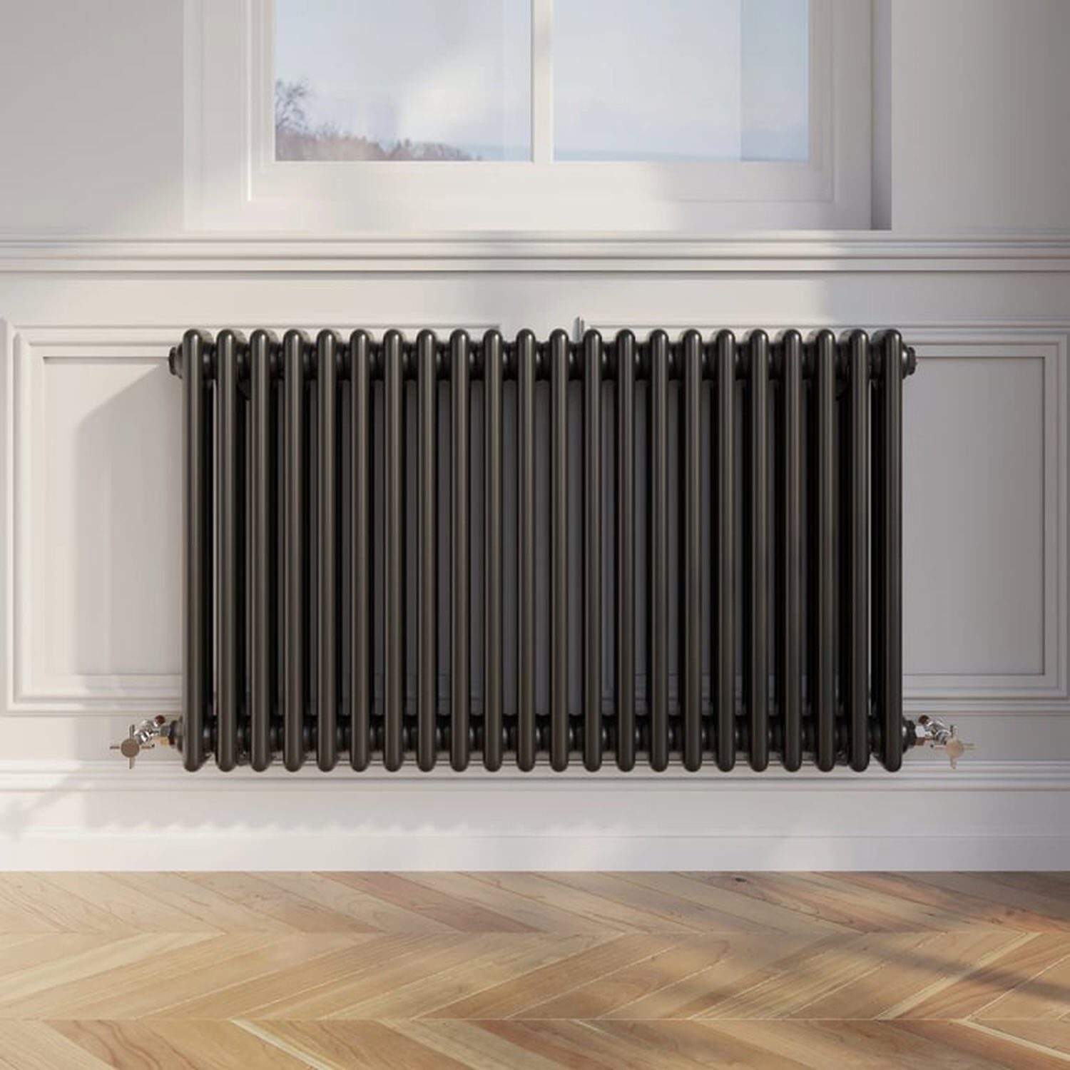 Temprazo Traditional Colosseum Double Bar Column Radiator Black 300 X 425Mm - Black / 1010Mm / 600Mm / 100Mm