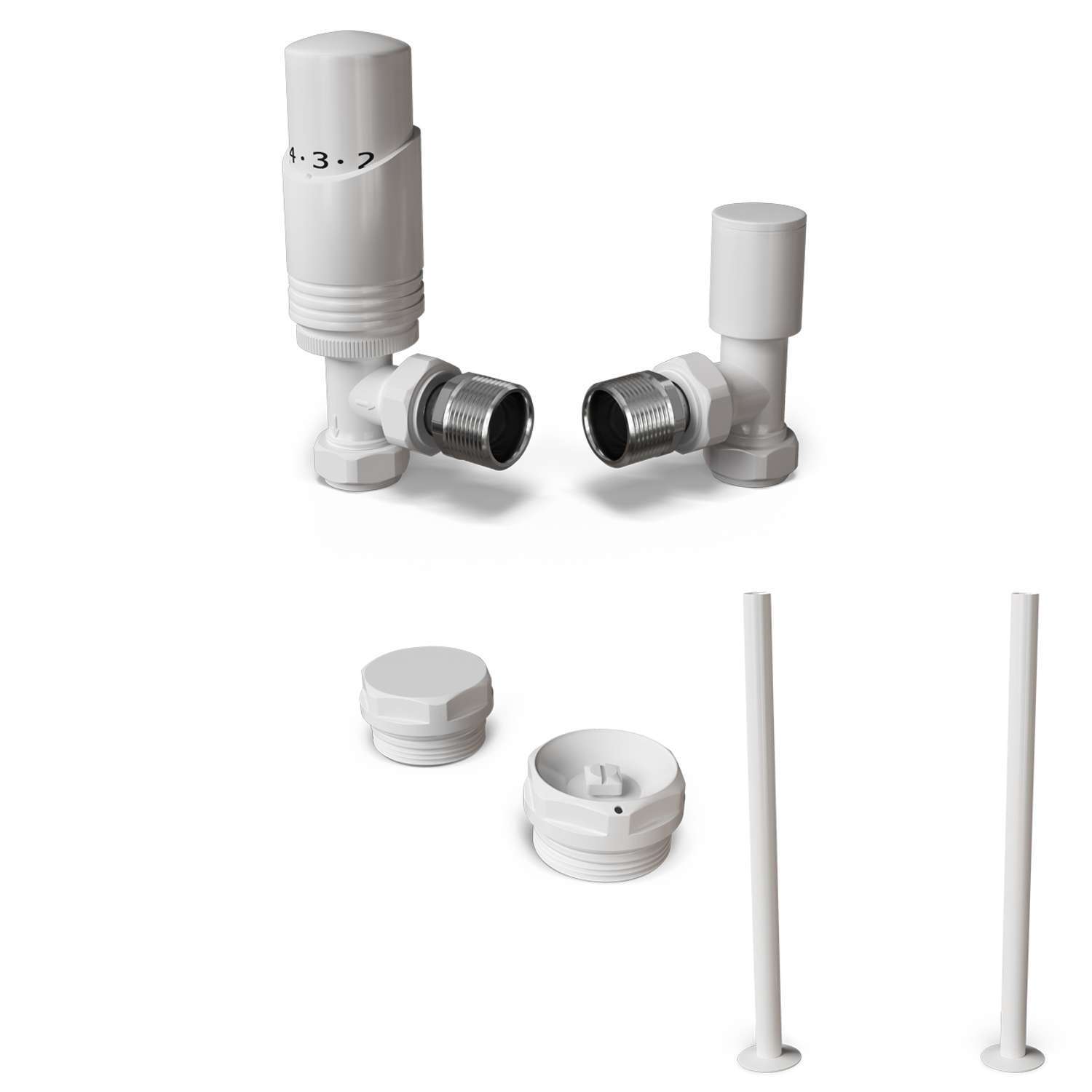 Uk Radiators Talus Bold - Thermostatic Radiator Valve & Installation Kit - Antique Brass Corner - White / 123Mm / 74Mm / 40Mm