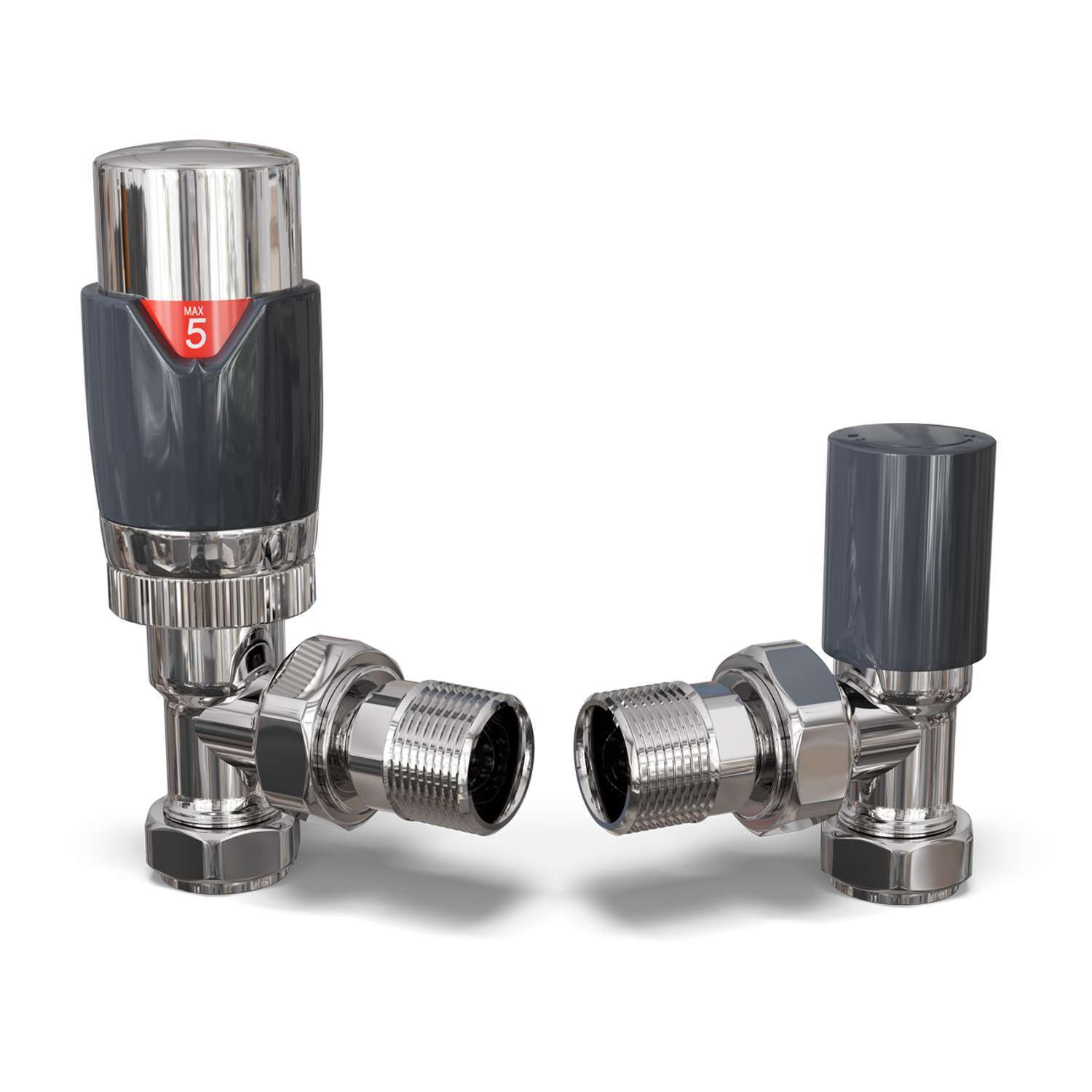 Uk Radiators Talus Flair - Chrome Thermostatic Radiator Valve & Lockshield Straight - Anthracite / 122Mm / 74Mm / Trv Valve Head, Lockshield And Fitting Instructio - Image 2