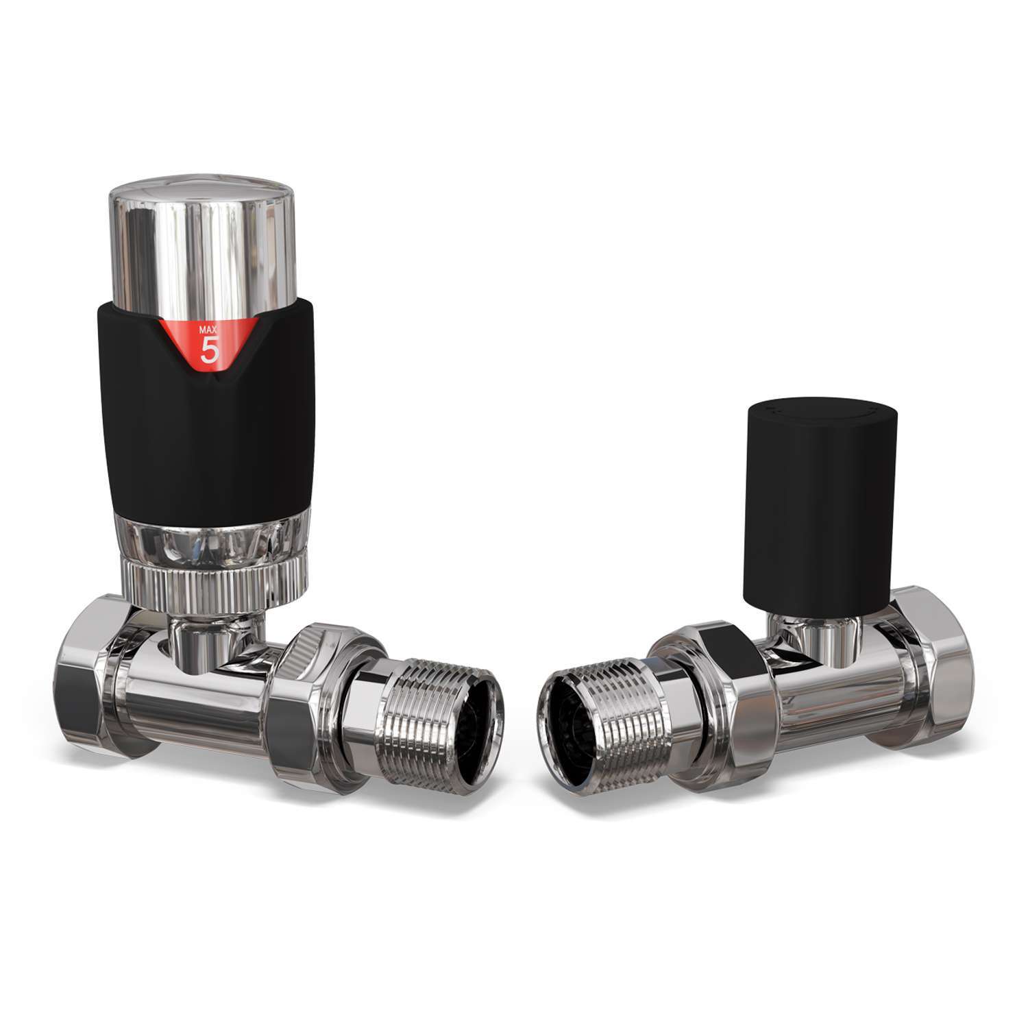 B&Q - Thermostatic Radiator Valve Set Trv Straight With Lockshield 15mmModern Style Black Talus Flair - Image 2
