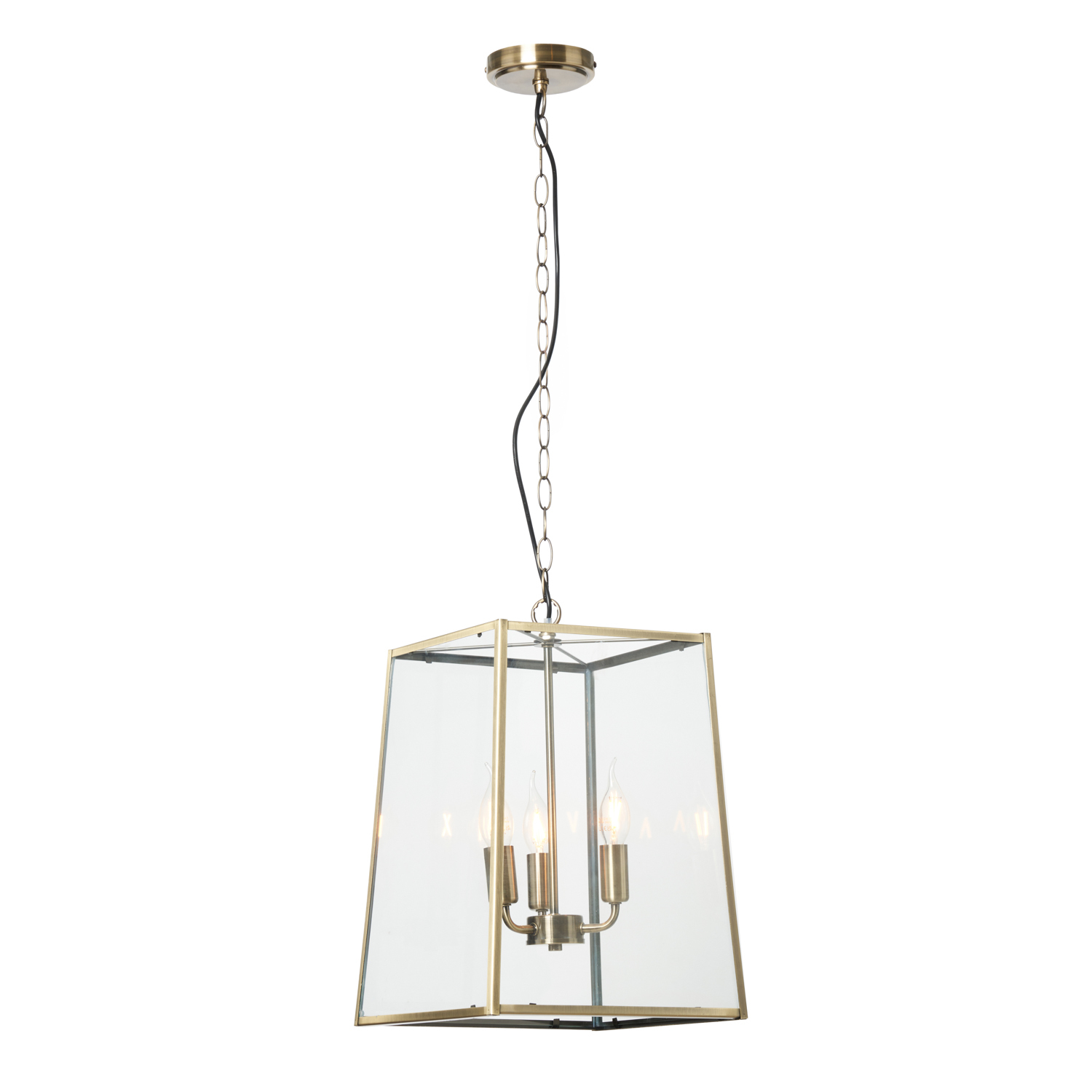 Litecraft Emery 3 Light Lantern Ceiling Pendant - Antique Brass - Image 1