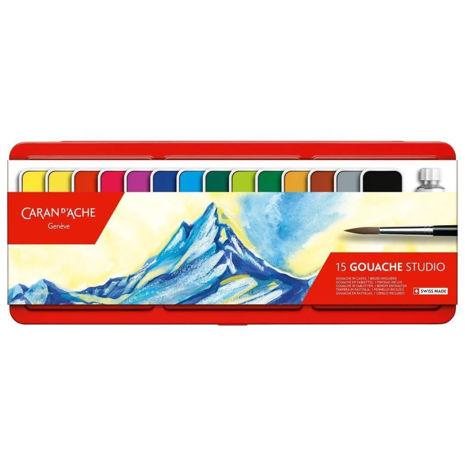 Caran d'Ache Studio Gouache Paint Set Metal Tin 14 Pans 10ml White Art Class - Image 2