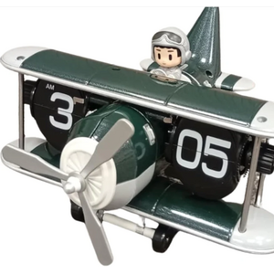Retro Airplane Flip Clock  Vintage Biplane Novelty Desk Timepiece