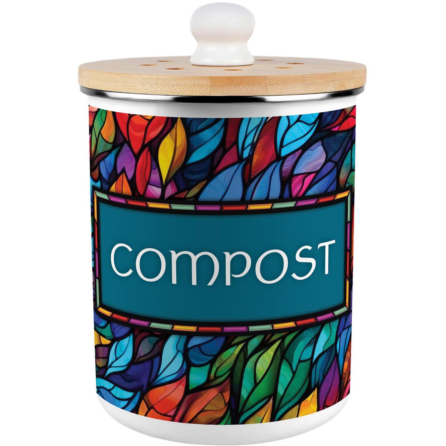 Purely Home Stained Glass Compost Caddy - Metal 2L Decorative Kitchen Food Waste Bin - Blue