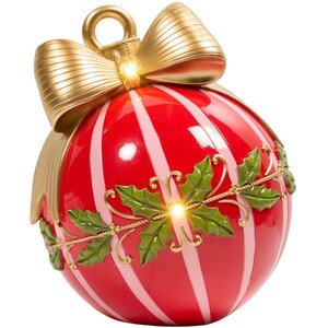Light Up Striped Holly Bauble Ornament